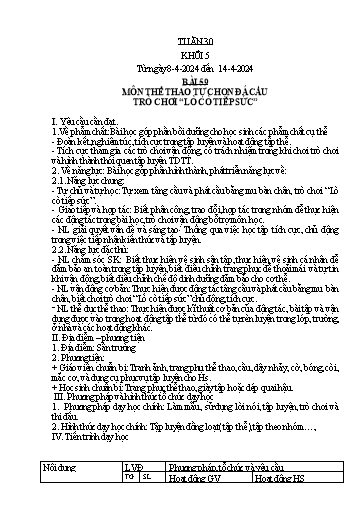 Kế hoạch bài dạy Giáo dục thể chất Lớp 5 - Tuần 30 - Năm học 2023-2024 - Nguyễn Thị Huệ
