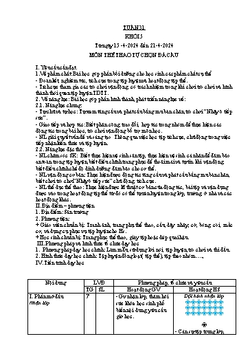 Kế hoạch bài dạy Giáo dục thể chất Lớp 5 - Tuần 31 - Năm học 2023-2024 - Nguyễn Thị Huệ