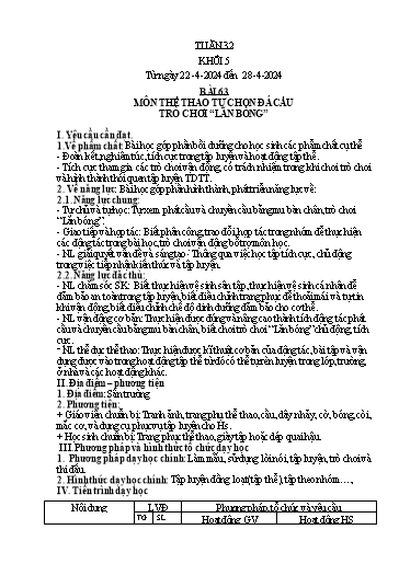 Kế hoạch bài dạy Giáo dục thể chất Lớp 5 - Tuần 32 - Năm học 2023-2024 - Nguyễn Thị Huệ