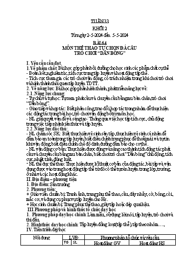 Kế hoạch bài dạy Giáo dục thể chất Lớp 5 - Tuần 33 - Năm học 2023-2024 - Nguyễn Thị Huệ