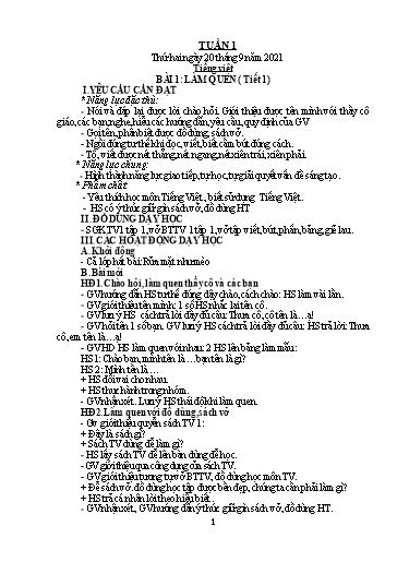 Kế hoạch bài dạy Lớp 1 - Tuần 1 - Năm học 2021-2022 - Nguyễn Thị Ánh Tuyết
