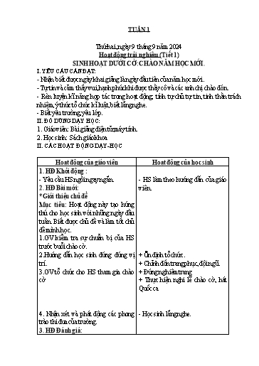 Kế hoạch bài dạy Lớp 1 - Tuần 1 - Năm học 2024-2025 - Nguyễn Thị Ánh Tuyết