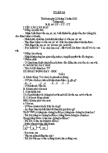 Kế hoạch bài dạy Lớp 1 - Tuần 10 - Năm học 2021-2022 - Nguyễn Thị Ánh Tuyết