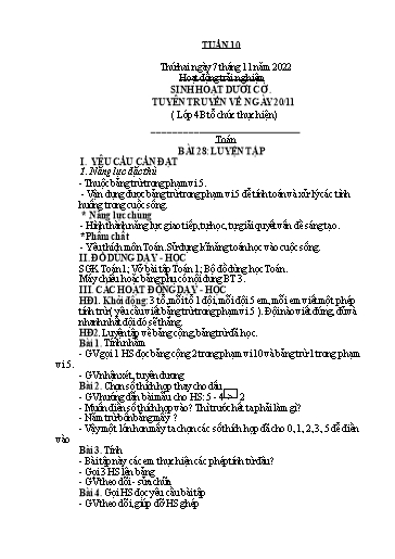 Kế hoạch bài dạy Lớp 1 - Tuần 10 - Năm học 2022-2023 - Nguyễn Thị Ánh Tuyết
