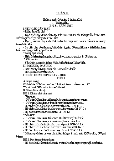 Kế hoạch bài dạy Lớp 1 - Tuần 11 - Năm học 2021-2022 - Nguyễn Thị Ánh Tuyết