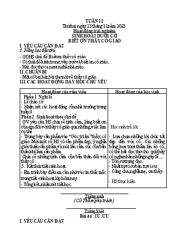 Kế hoạch bài dạy Lớp 1 - Tuần 11 - Năm học 2023-2024 - Nguyễn Thị Ánh Tuyết
