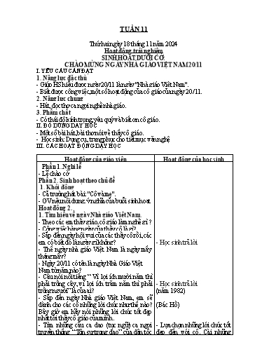 Kế hoạch bài dạy Lớp 1 - Tuần 11 - Năm học 2024-2025 - Nguyễn Thị Ánh Tuyết