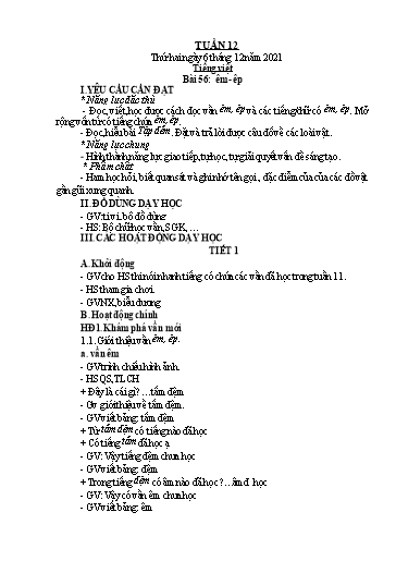 Kế hoạch bài dạy Lớp 1 - Tuần 12 - Năm học 2021-2022 - Nguyễn Thị Ánh Tuyết