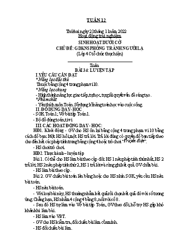 Kế hoạch bài dạy Lớp 1 - Tuần 12 - Năm học 2022-2023 - Nguyễn Thị Ánh Tuyết