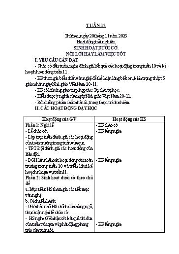 Kế hoạch bài dạy Lớp 1 - Tuần 12 - Năm học 2023-2024 - Nguyễn Thị Ánh Tuyết