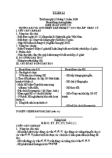 Kế hoạch bài dạy Lớp 1 - Tuần 12 - Năm học 2024-2025 - Nguyễn Thị Ánh Tuyết