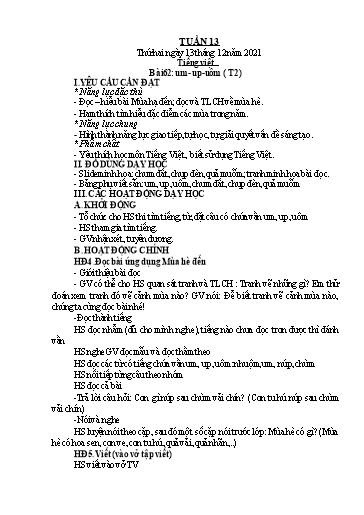 Kế hoạch bài dạy Lớp 1 - Tuần 13 - Năm học 2021-2022 - Nguyễn Thị Ánh Tuyết