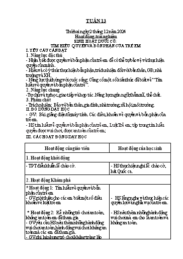 Kế hoạch bài dạy Lớp 1 - Tuần 13 - Năm học 2024-2025 - Nguyễn Thị Ánh Tuyết