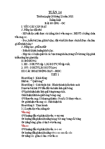 Kế hoạch bài dạy Lớp 1 - Tuần 14 - Năm học 2021-2022 - Nguyễn Thị Ánh Tuyết
