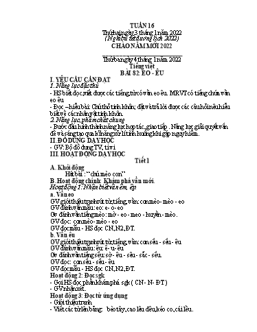 Kế hoạch bài dạy Lớp 1 - Tuần 16 - Năm học 2021-2022 - Nguyễn Thị Ánh Tuyết