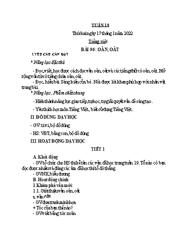 Kế hoạch bài dạy Lớp 1 - Tuần 18 - Năm học 2021-2022 - Nguyễn Thị Ánh Tuyết