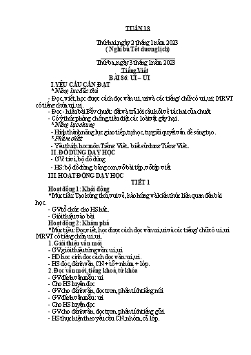 Kế hoạch bài dạy Lớp 1 - Tuần 18 - Năm học 2022-2023 - Nguyễn Thị Ánh Tuyết