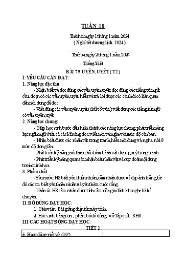 Kế hoạch bài dạy Lớp 1 - Tuần 18 - Năm học 2023-2024 - Nguyễn Thị Ánh Tuyết