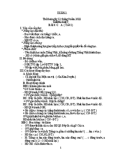 Kế hoạch bài dạy Lớp 1 - Tuần 2 - Năm học 2022-2023 - Nguyễn Thị Ánh Tuyết (tiếp theo)