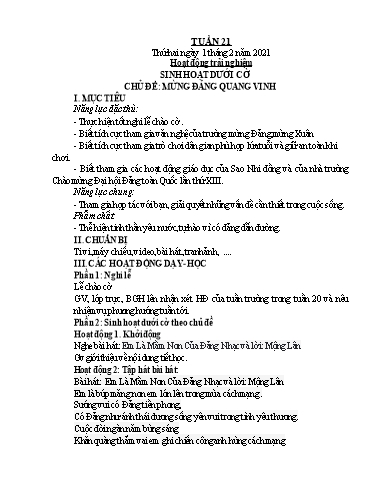 Kế hoạch bài dạy Lớp 1 - Tuần 21 - Năm học 2020-2021 - Nguyễn Thị Ánh Tuyết