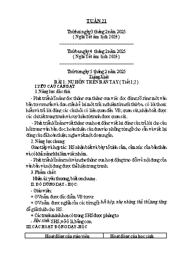 Kế hoạch bài dạy Lớp 1 - Tuần 21 - Năm học 2024-2025 - Nguyễn Thị Ánh Tuyết