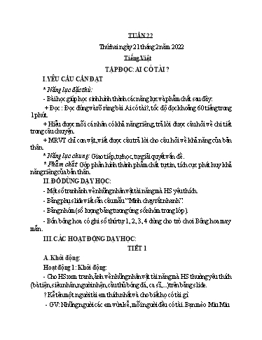Kế hoạch bài dạy Lớp 1 - Tuần 22 - Năm học 2021-2022 - Nguyễn Thị Ánh Tuyết