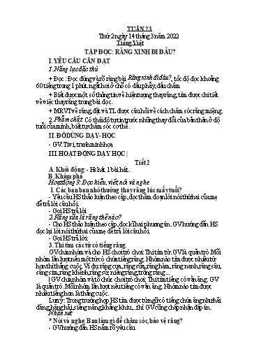 Kế hoạch bài dạy Lớp 1 - Tuần 23 - Năm học 2021-2022 - Nguyễn Thị Ánh Tuyết