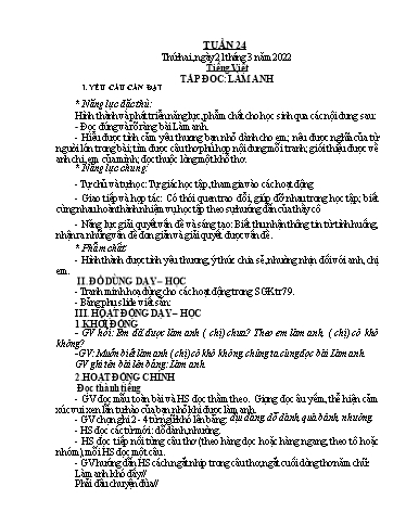 Kế hoạch bài dạy Lớp 1 - Tuần 24 - Năm học 2021-2022 - Nguyễn Thị Ánh Tuyết