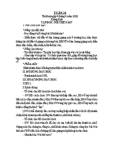 Kế hoạch bài dạy Lớp 1 - Tuần 26 - Năm học 2021-2022 - Nguyễn Thị Ánh Tuyết