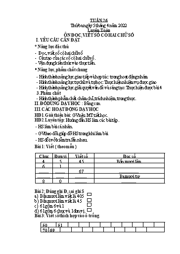 Kế hoạch bài dạy Lớp 1 - Tuần 26 - Năm học 2021-2022 - Nguyễn Thị Ánh Tuyết (tiếp theo)
