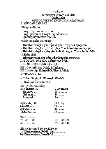 Kế hoạch bài dạy Lớp 1 - Tuần 27 - Năm học 2021-2022 - Nguyễn Thị Ánh Tuyết (tiếp theo)