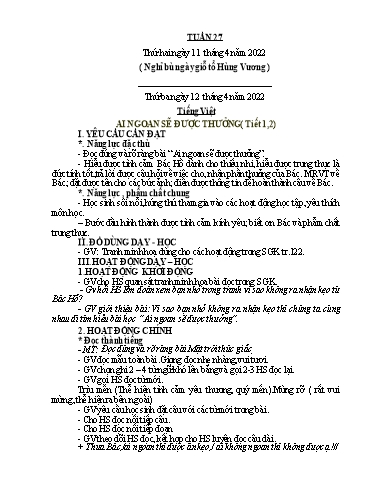 Kế hoạch bài dạy Lớp 1 - Tuần 27 - Năm học 2021-2022 - Nguyễn Thị Ánh Tuyết