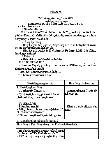 Kế hoạch bài dạy Lớp 1 - Tuần 28 - Năm học 2024-2025 - Nguyễn Thị Ánh Tuyết