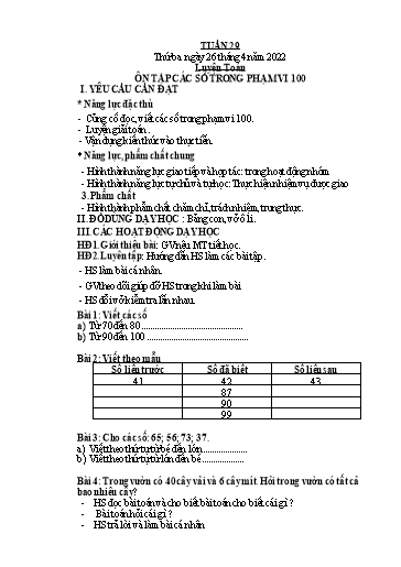 Kế hoạch bài dạy Lớp 1 - Tuần 29 - Năm học 2021-2022 - Nguyễn Thị Ánh Tuyết (tiếp theo)