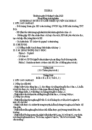 Kế hoạch bài dạy Lớp 1 - Tuần 3 - Năm học 2023-2024 - Nguyễn Thị Ánh Tuyết