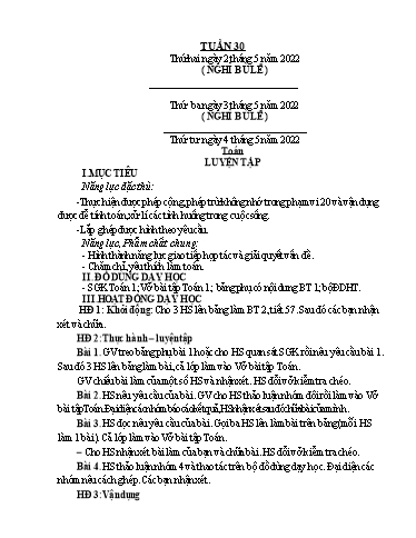 Kế hoạch bài dạy Lớp 1 - Tuần 30 - Năm học 2021-2022 - Nguyễn Thị Ánh Tuyết