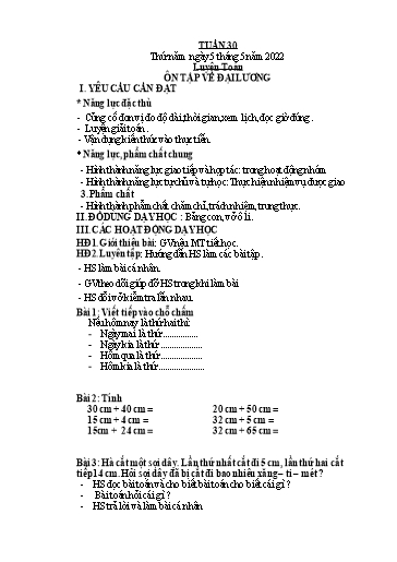 Kế hoạch bài dạy Lớp 1 - Tuần 30 - Năm học 2021-2022 - Nguyễn Thị Ánh Tuyết (tiếp theo)