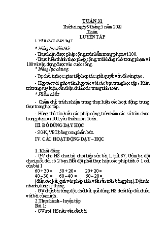 Kế hoạch bài dạy Lớp 1 - Tuần 31 - Năm học 2021-2022 - Nguyễn Thị Ánh Tuyết