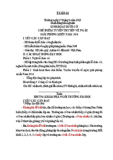 Kế hoạch bài dạy Lớp 1 - Tuần 31 - Năm học 2022-2023 - Nguyễn Thị Ánh Tuyết