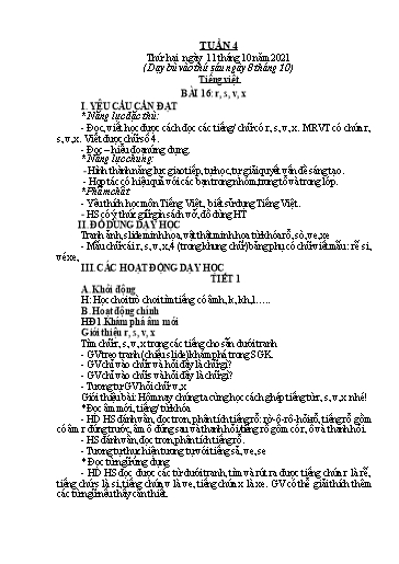 Kế hoạch bài dạy Lớp 1 - Tuần 4 - Năm học 2021-2022 - Nguyễn Thị Ánh Tuyết