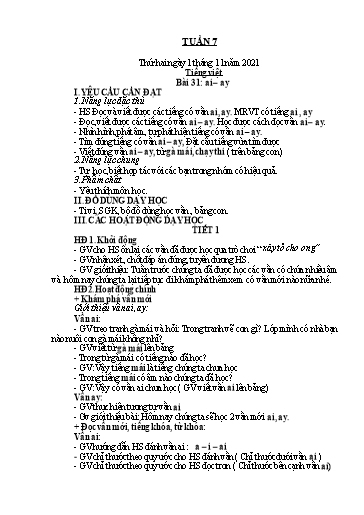 Kế hoạch bài dạy Lớp 1 - Tuần 7 - Năm học 2021-2022 - Nguyễn Thị Ánh Tuyết