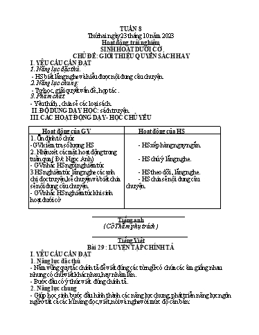 Kế hoạch bài dạy Lớp 1 - Tuần 8 - Năm học 2023-2024 - Nguyễn Thị Ánh Tuyết