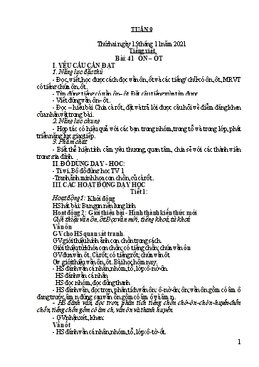 Kế hoạch bài dạy Lớp 1 - Tuần 9 - Năm học 2021-2022 - Nguyễn Thị Ánh Tuyết