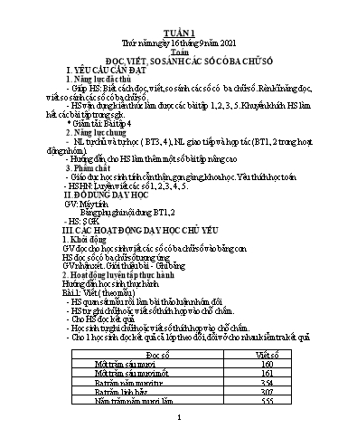Kế hoạch bài dạy Lớp 3 - Tuần 1 - Năm học 2021-2022 - Trần Thị Vân