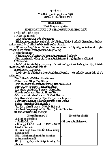 Kế hoạch bài dạy Lớp 3 - Tuần 1 - Năm học 2022-2023 - Trần Thị Vân