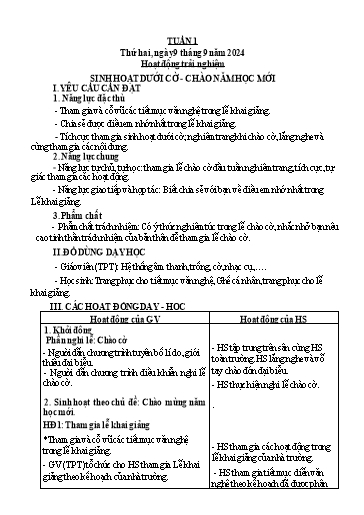 Kế hoạch bài dạy Lớp 3 - Tuần 1 - Năm học 2024-2025 - Trần Thị Vân