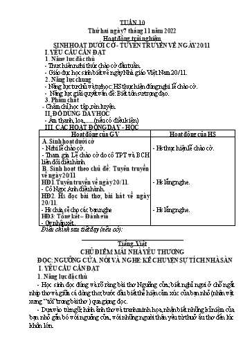 Kế hoạch bài dạy Lớp 3 - Tuần 10 - Năm học 2022-2023 - Trần Thị Vân