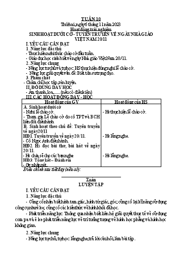 Kế hoạch bài dạy Lớp 3 - Tuần 10 - Năm học 2023-2024 - Trần Thị Vân