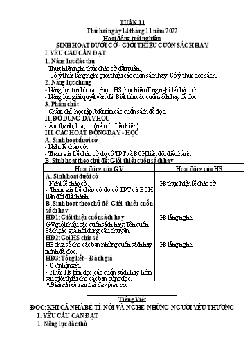 Kế hoạch bài dạy Lớp 3 - Tuần 11 - Năm học 2022-2023 - Trần Thị Vân