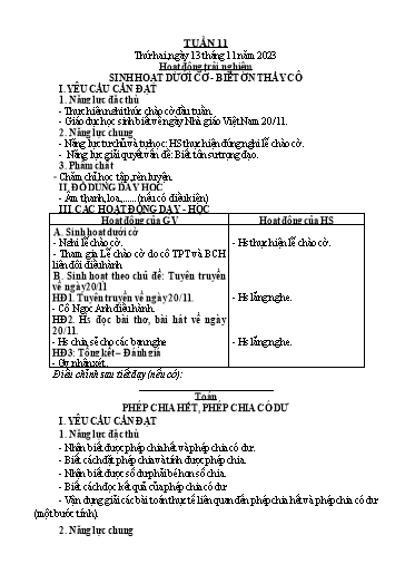 Kế hoạch bài dạy Lớp 3 - Tuần 11 - Năm học 2023-2024 - Trần Thị Vân